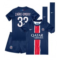 Paris Saint-Germain Warren Zaire-Emery #33 Hjemmebanesæt Børn 2024-25 Kortærmet (+ Korte bukser)